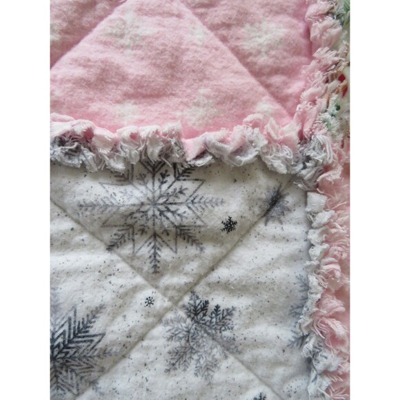 Flannel Rag Quilt With Batting, Stroller Size 35 x 35, Winter Snowflakes, Deer - Picture 8 of 10